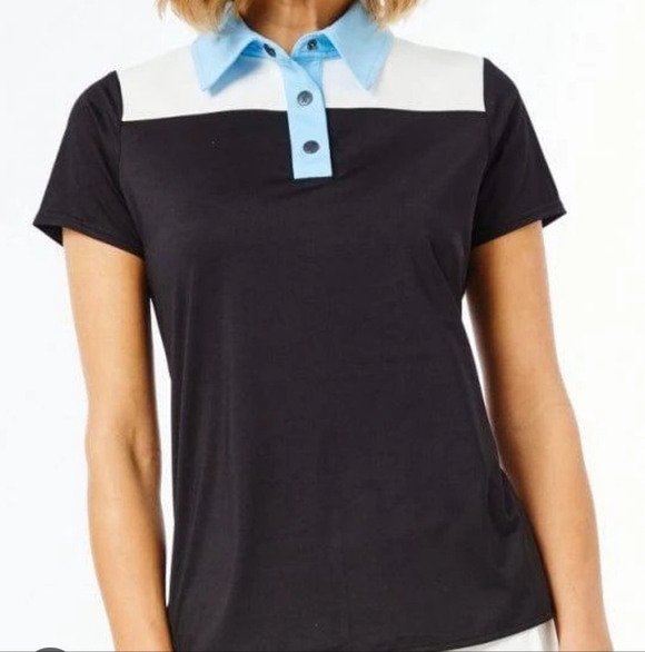 Belyn Key Women's Black and Blue Polo Shirt Short Skeeve Golf Top Size M - Picture 10 of 10